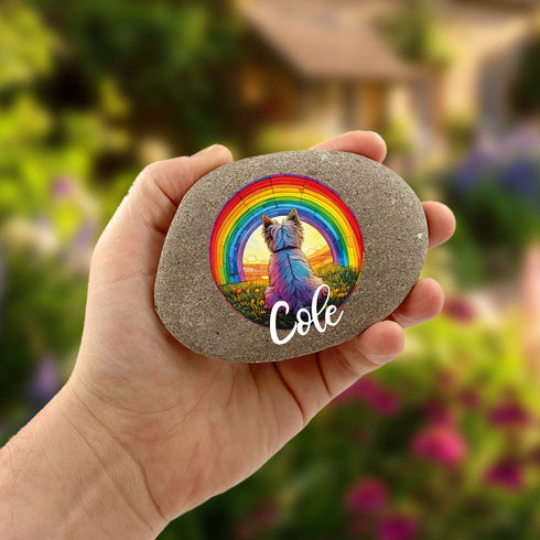 Rainbow West Highland Terrier Personalised Pebble